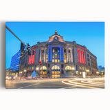 Black and white stretched canvas depicting the Boston skyline, ideal for kitchen wall art.