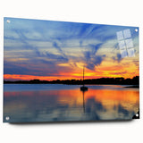 Acrylic print of a large abstract depiction of Cape Cod, featuring muted blue and gray tones.
