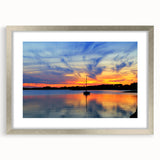 Textured abstract art print depicting a serene Massachusetts Cape scenery in muted blue and gray, framed in silver.