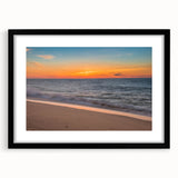 Colorful abstract art print of a textured Massachusetts Nantucket scenery in a large black frame.