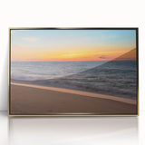 Acrylic print of Nantucket landscape in gold frame, featuring muted earth tones, ideal for modern art wall decor.