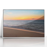 Acrylic print of a serene Nantucket landscape in soft pastel colors, framed in white, ideal for nursery wall art.