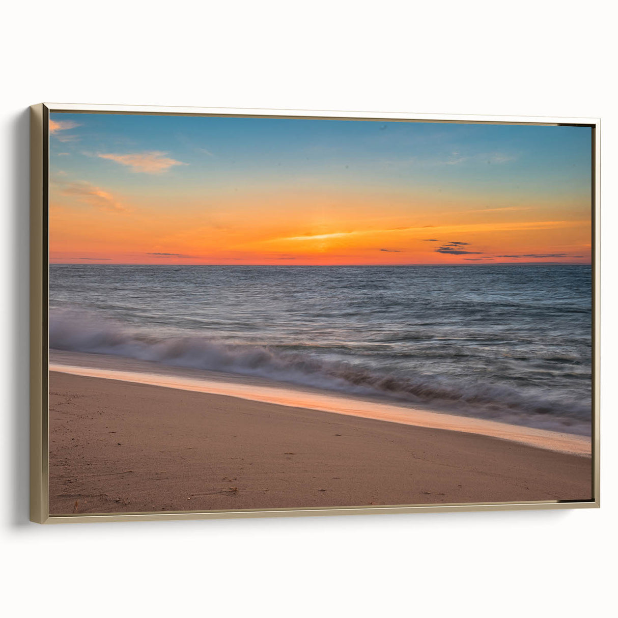 Framed canvas depicting a vintage-style landscape of Nantucket in muted gold and black tones, ideal for bedroom wall art.