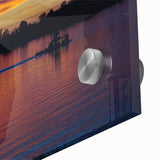 Large abstract wall art of the Mississippi scenery in mid-century modernist style, displayed on acrylic glass.