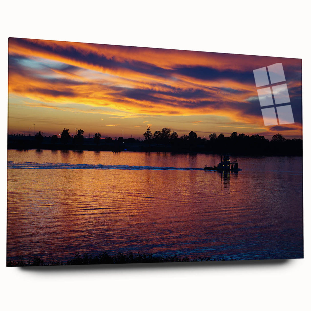 Large abstract wall art depicting the Mississippi scenery in muted earth tones on acrylic glass.