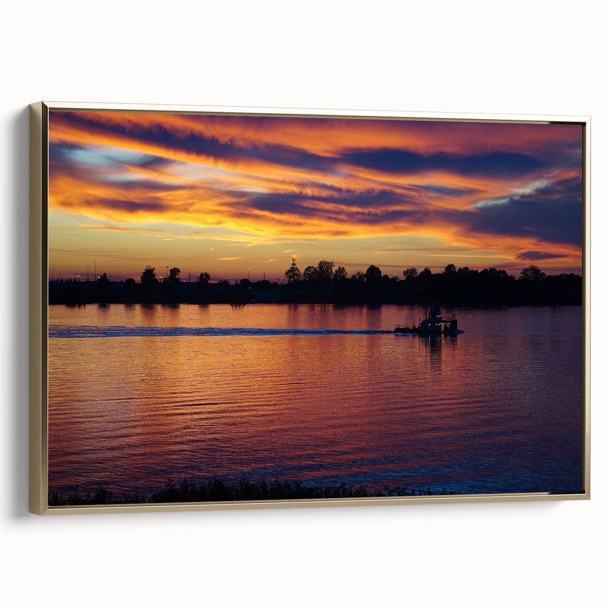 Framed canvas featuring a vintage-style Mississippi landscape in muted gold and black tones, ideal for bedroom wall art.