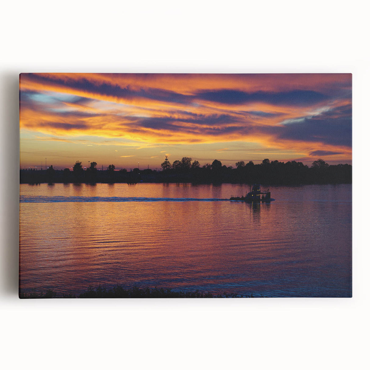 Black and white Mississippi river landscape on large stretched canvas, ideal for kitchen wall art.