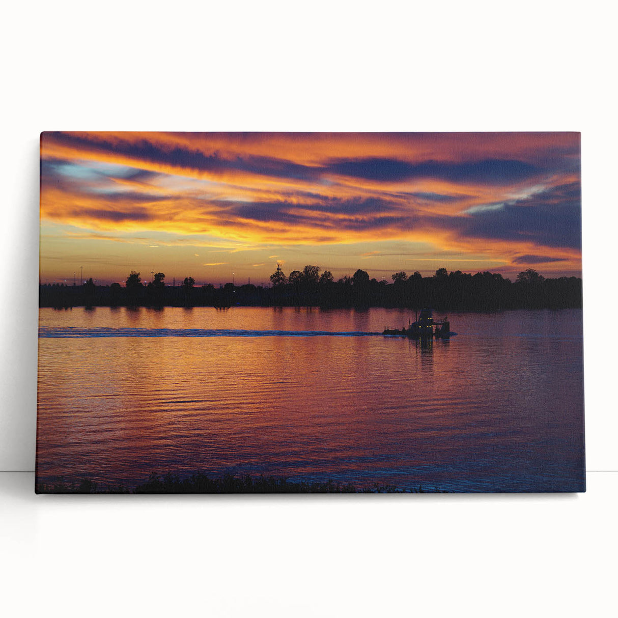 Black and white stretched canvas of the Mississippi river landscape, ideal for kitchen wall art.