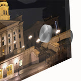 Large abstract wall art of Kansas City in muted colors on acrylic glass, ideal for dining room ambiance.