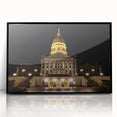 Large abstract wall art depicting the Kansas City skyline in muted gray and blue tones on framed acrylic.