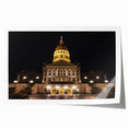 Rolled print of Kansas City skyline with muted gray and blue tones, ideal for art wall dining room.
