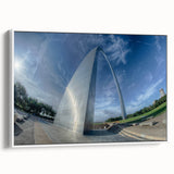 Vintage poster art of St. Louis skyline in colorful hues on extra large framed canvas, ideal for living room decor.