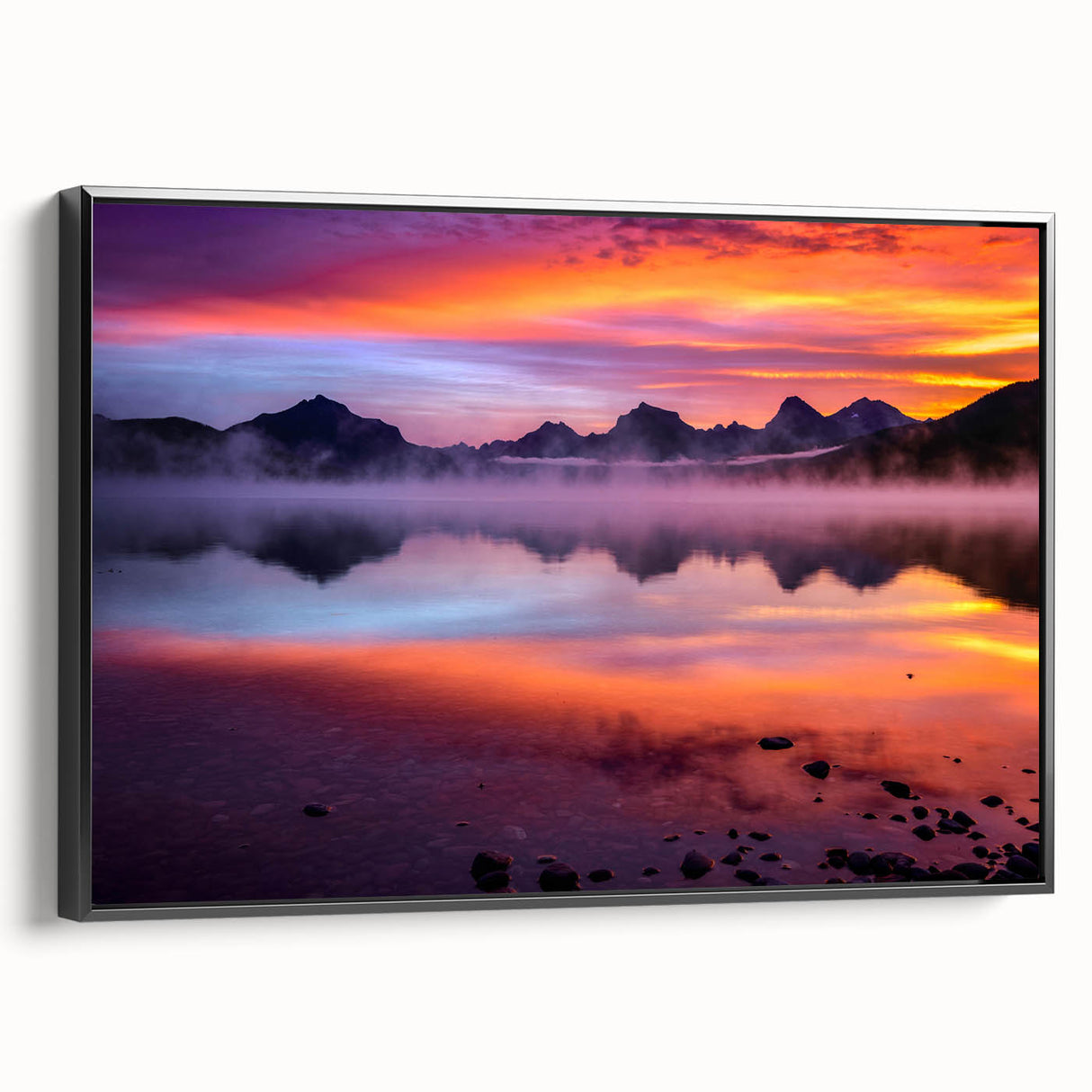 Black and white framed canvas of Montana landscape, featuring a detailed vintage poster style, ideal for bedroom decor.