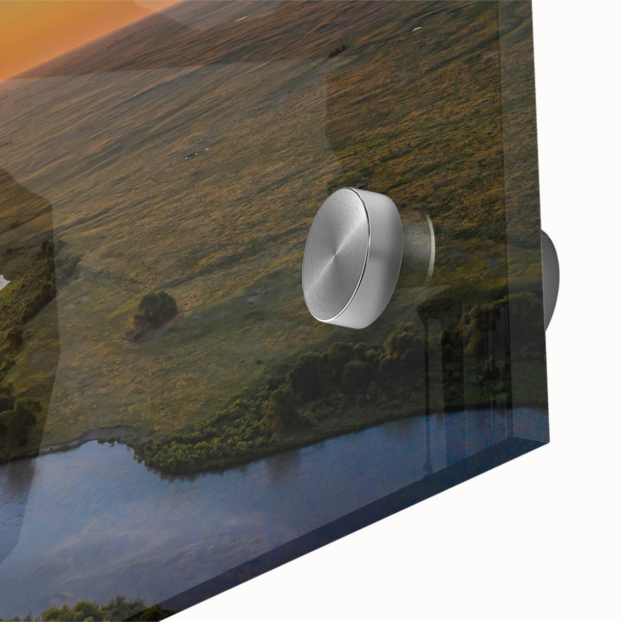 Large abstract wall art depicting Nebraska scenery in muted earth tones on acrylic glass, suitable for dining room ambiance.