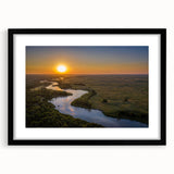 Abstract art print featuring textured, colorful art with vibrant hues of blue and orange on a large framed canvas.