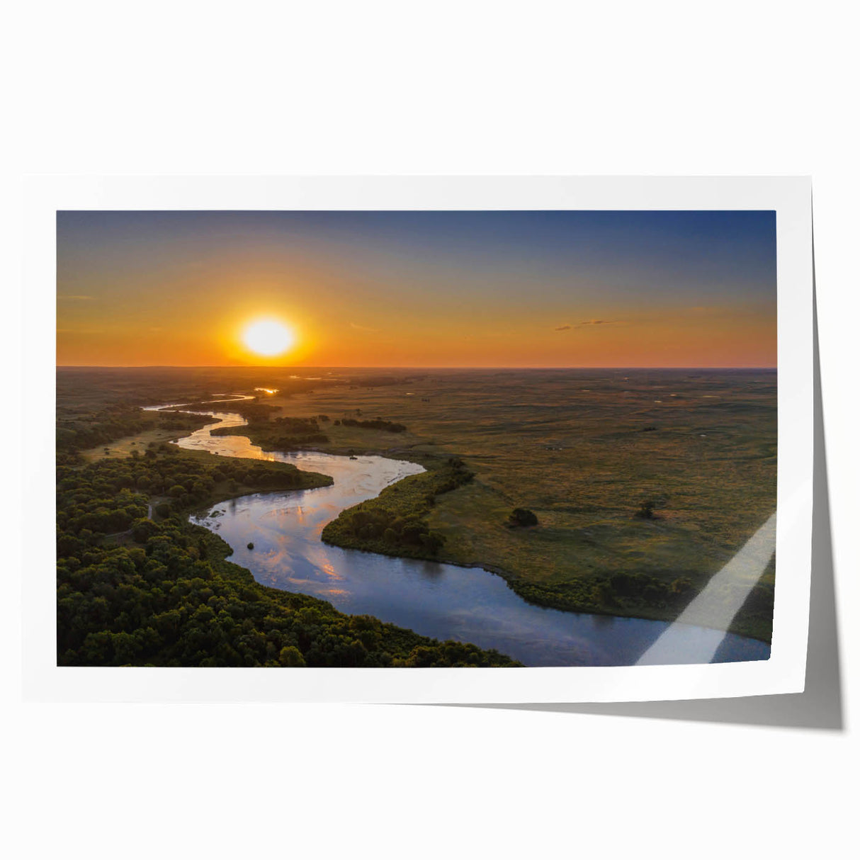 Extra large rolled print of Nebraska scenery with floral accents in soft earth tones, suitable for art wall dining room.