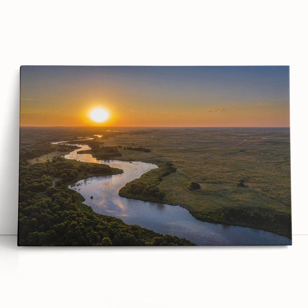 Black and white photograph of a Nebraska landscape on a large stretched canvas, ideal for kitchen wall art.