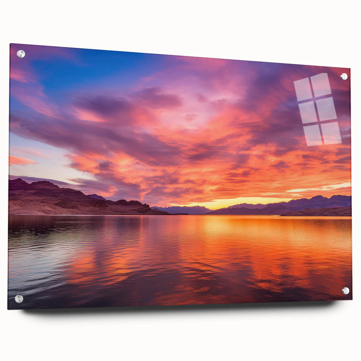 Acrylic print of Lake Mead with vivid blue and turquoise hues, suitable for bedroom or dining room decor.