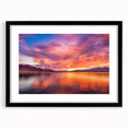 Colorful abstract art print of Lake Mead with textured strokes in vibrant hues on a large framed canvas.