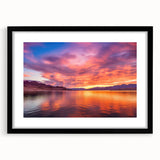 Colorful abstract art print of Lake Mead with textured strokes in vibrant hues on a large framed canvas.