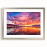 Textured art print of Lake Mead with abstract design in muted blues and greys, framed in silver, ideal for bedroom art.