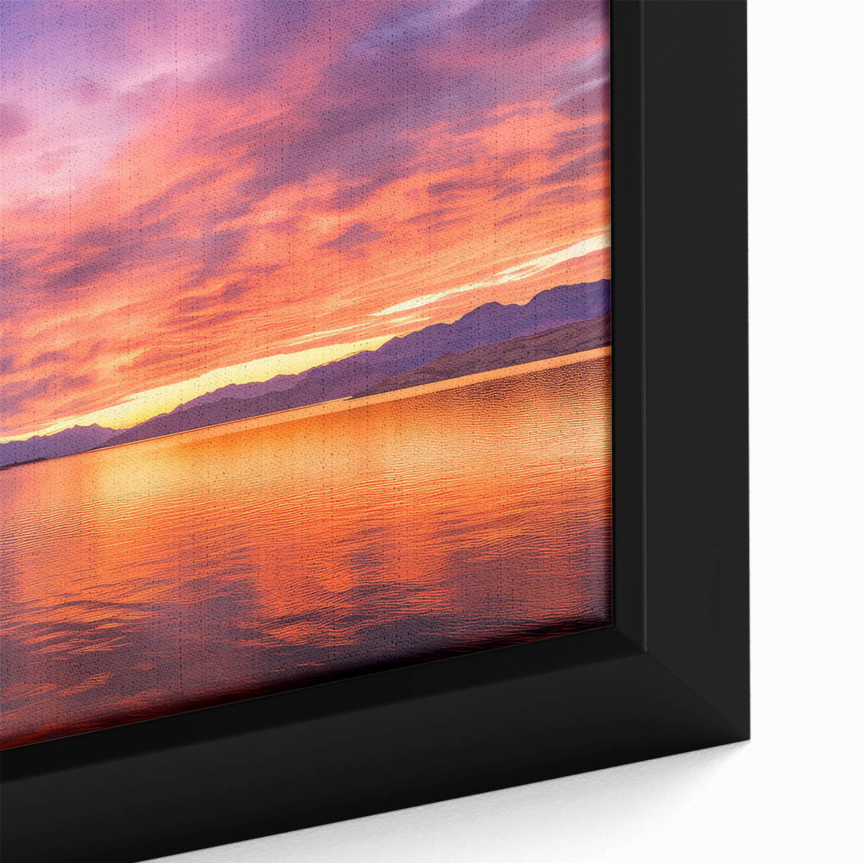 Framed canvas of Lake Mead with textured black and colorful art, ideal for extra large living room wall.