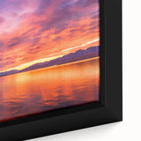 Framed canvas of Lake Mead with textured black and colorful art, ideal for extra large living room wall.