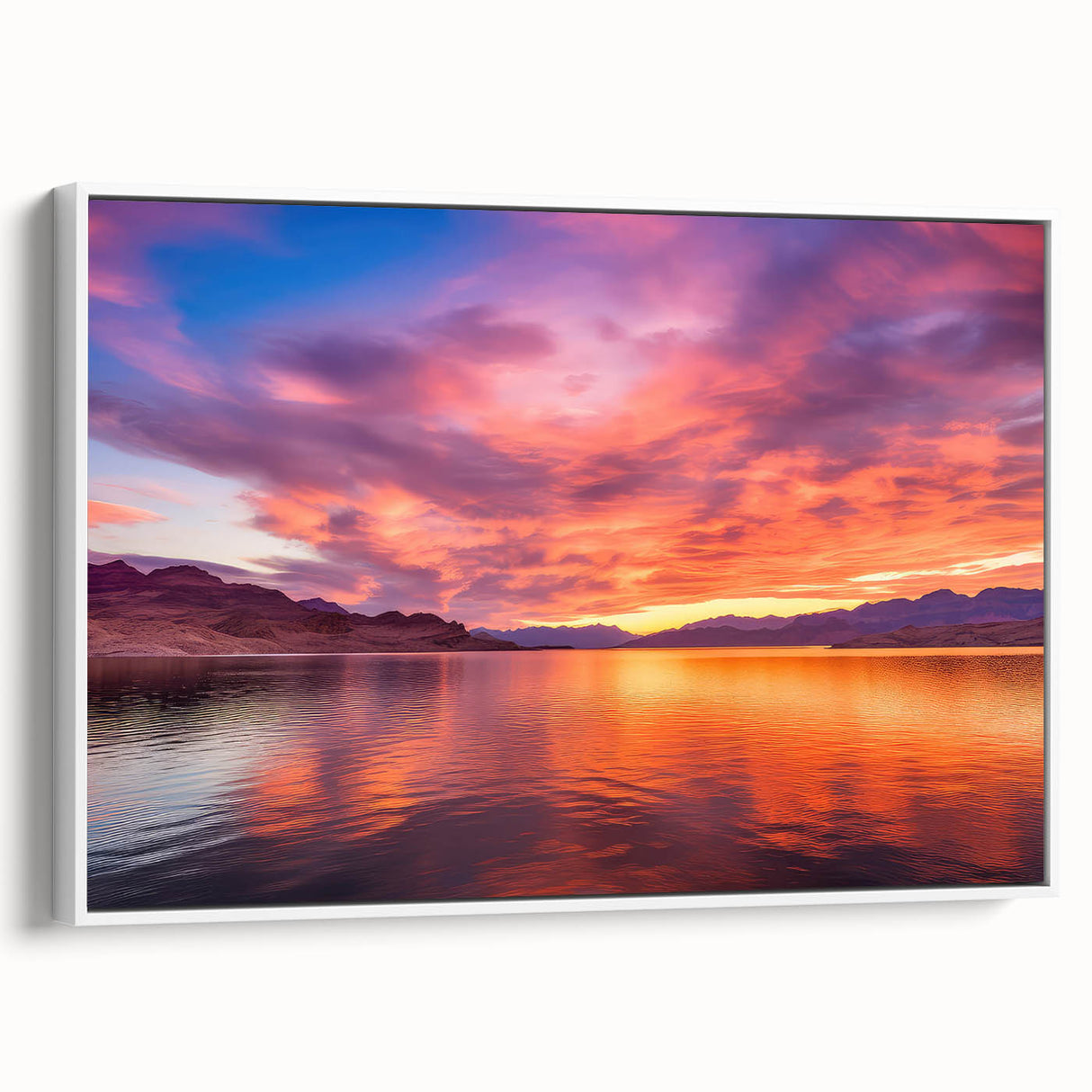 Vintage poster art of Lake Mead, Nevada, featuring colorful art on extra large framed canvas, ideal for living room decor.