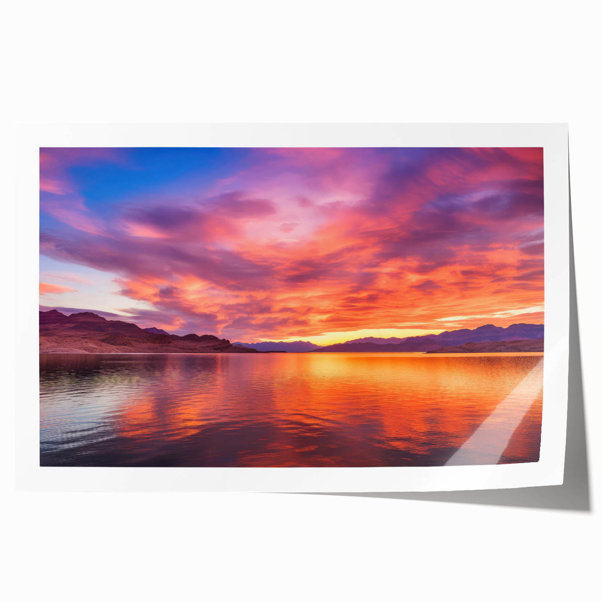 Extra large rolled print of Lake Mead with muted earth tones, ideal for art wall dining room.