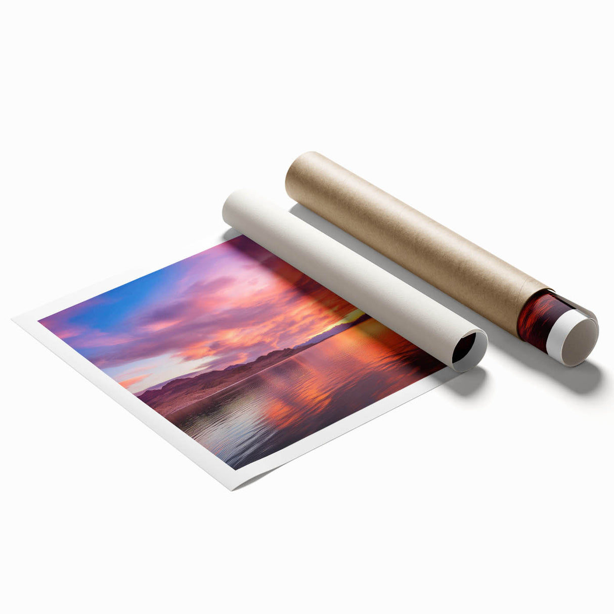 Extra large rolled print of Lake Mead with muted blue and green tones, ideal for classy bathroom wall art.