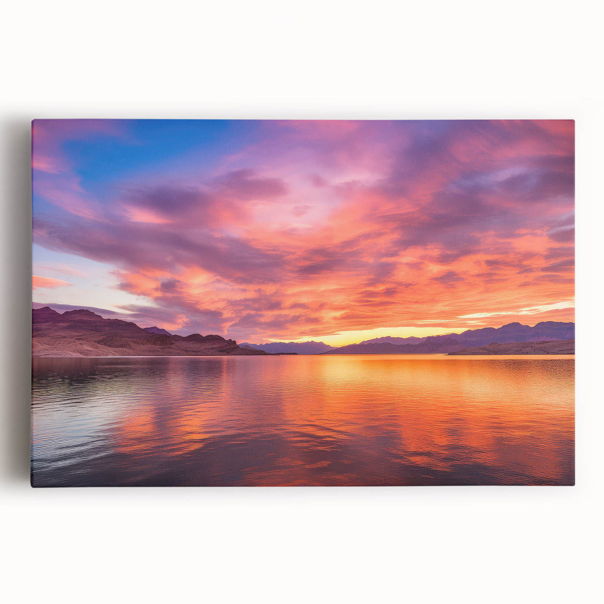Black and white photo of Lake Mead on stretched canvas, ideal for kitchen wall art.