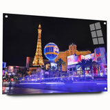 Acrylic print of a large abstract Las Vegas scene in vibrant colors, ideal for dining room or bedroom decor.