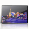 Large abstract wall art of Las Vegas skyline in black and white tones, framed acrylic, ideal for modern living room decor.