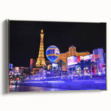 Framed canvas landscape art paintings of Las Vegas with vibrant colors on a black background, suitable for living room decor.