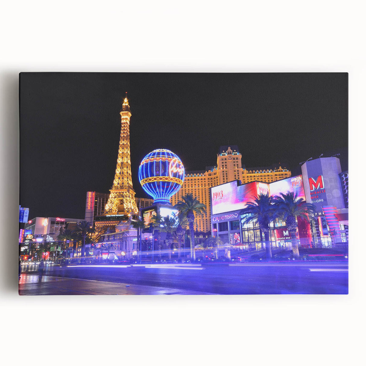 Black and white large art print of Las Vegas skyline on stretched canvas, suitable for kitchen wall art.