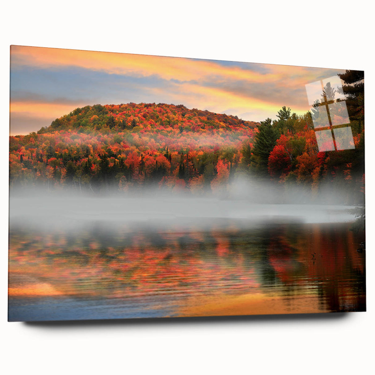 Acrylic print of a serene New Hampshire landscape in muted green and blue tones, ideal for bedroom or dining room art.