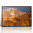 Large abstract wall art featuring New Mexico scenery in muted earth tones, framed in black acrylic.