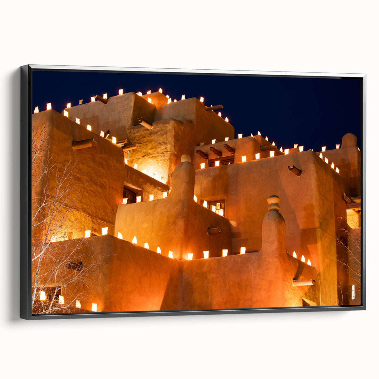 Black and white framed canvas featuring a vintage-style New Mexico landscape, ideal for bedroom wall decor.