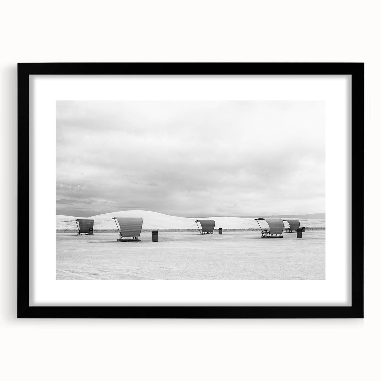 Abstract art print of White Sands, New Mexico in vibrant multicolor hues on a large textured canvas, framed in black.