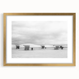 Abstract art print of White Sands, New Mexico, in muted cream tones on a textured canvas, framed in gold.