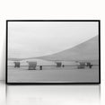 Large abstract wall art depicting the White Sands in New Mexico with a mid-century modernist style, framed in black acrylic.