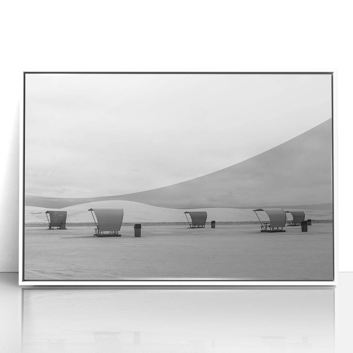 Modern art wall decor featuring the White Sands landscape in New Mexico with pastel blue and white tones on a framed acrylic…