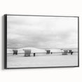 Black and white wall art featuring a vintage poster style landscape of White Sands, New Mexico on framed canvas.