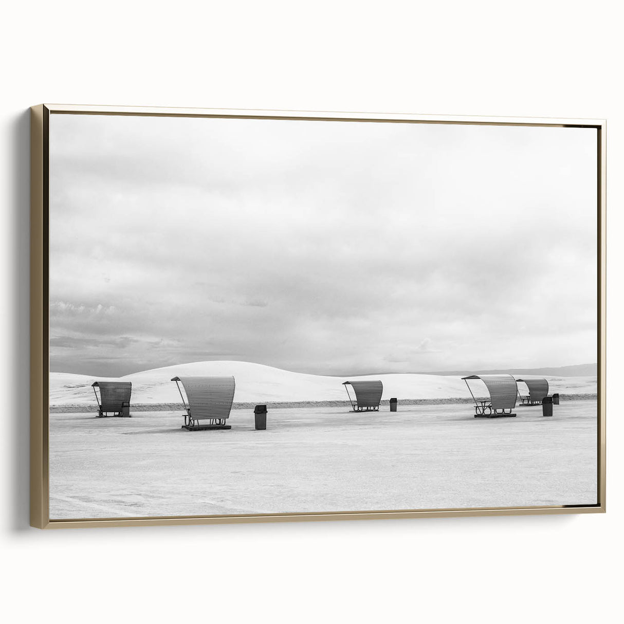 Framed canvas of White Sands, New Mexico in muted earth tones, ideal for bedroom wall art.