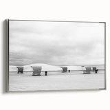 Framed canvas featuring a landscape art painting of White Sands, New Mexico, with muted silver and black tones.