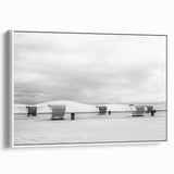 Vintage poster art of White Sands, New Mexico on framed canvas, featuring a monochrome palette, ideal for living room decor.