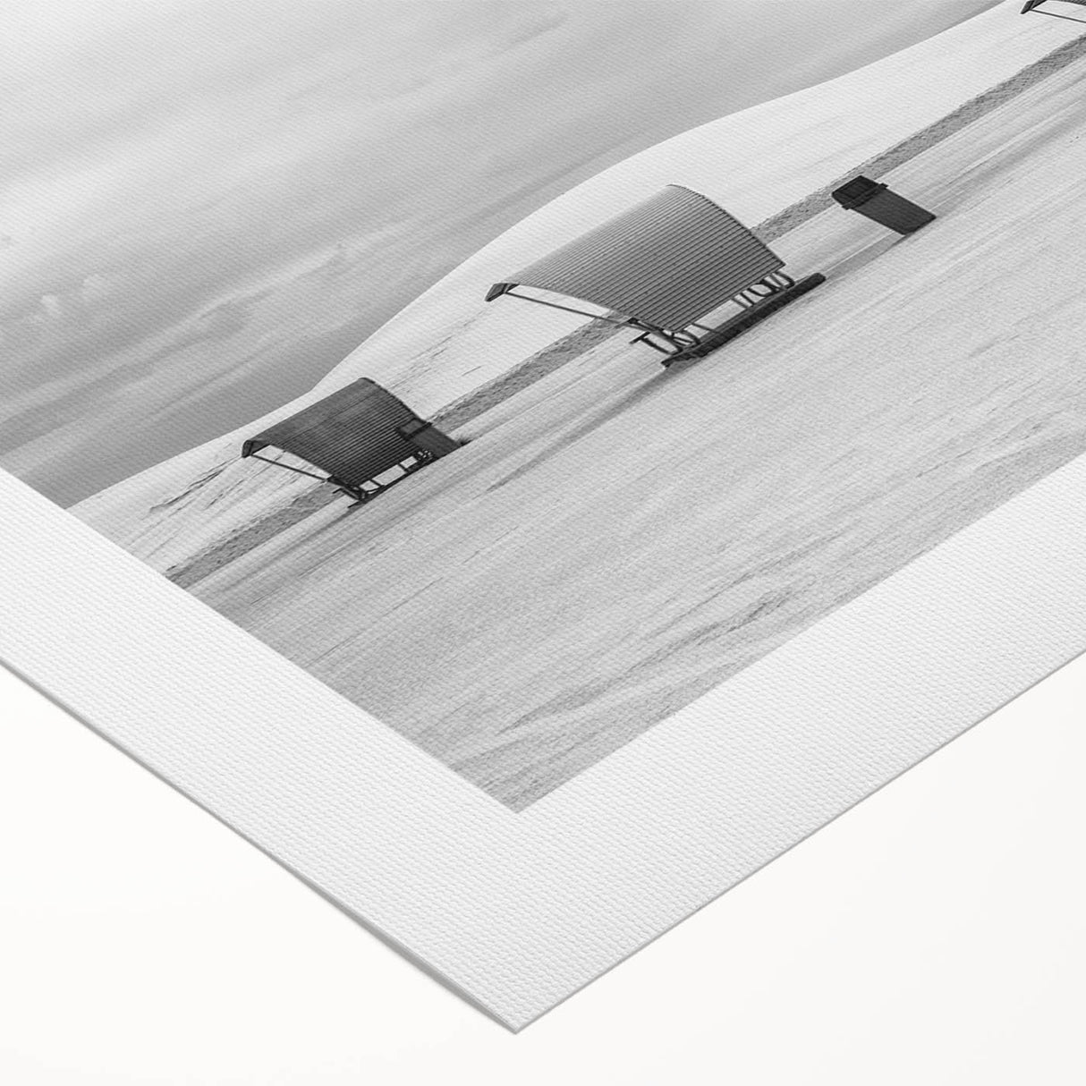 Art deco poster featuring serene White Sands landscape in pale blue and beige tones on rolled canvas.