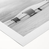 Art deco poster featuring serene White Sands landscape in pale blue and beige tones on rolled canvas.