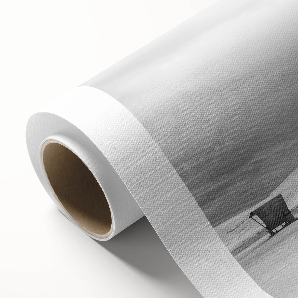 Art deco style poster of White Sands, New Mexico on rolled canvas, featuring soft beige and blue tones.