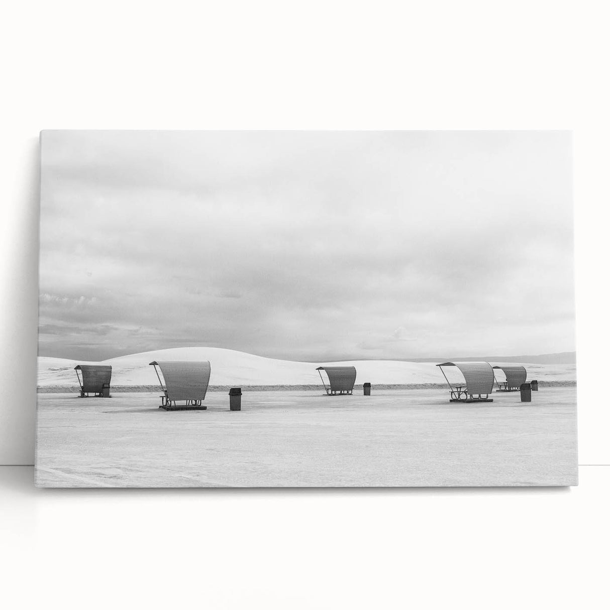 Black and white photograph of White Sands, New Mexico on large stretched canvas, ideal for kitchen wall art.